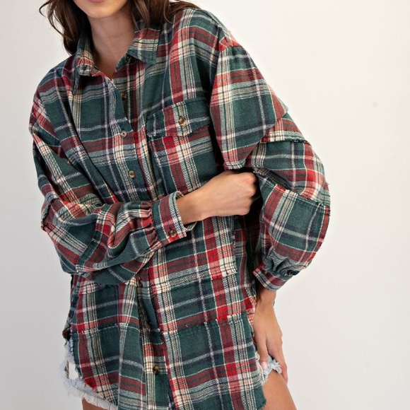 Keep it cozy plaid top pine green - Picture 1 of 1